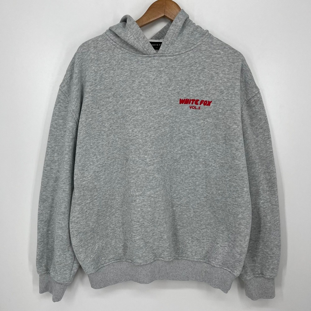 White Fox Vol. 3 Heather Gray Red Puff Print Hoodie Sweatshirt Size M/L